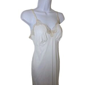 Vtg 50s VAN RAALTE Suavette Nylon Ivory Full Slip Lace Bodice Size 34 S GORGEOUS